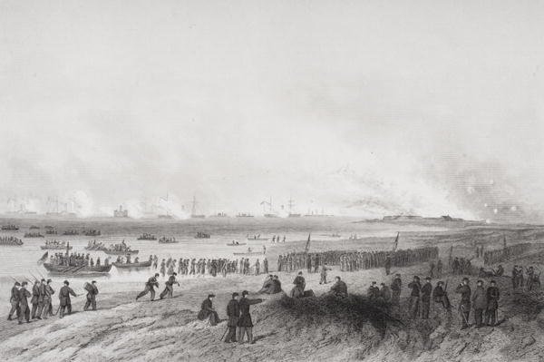 Landing the troops during the bombardment of Fort Fisher, North Carolina 1864