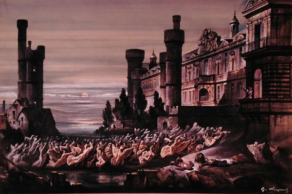 The ghosts of the Saint Bartholomew's Day massacre appear before Catherine de Medici, design for play based on the history of Paris, 1856