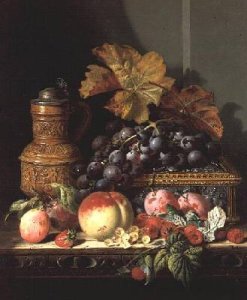 A Still Life with Grapes Raspberries and a Glass of Wine
