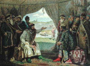 Caucasian Leader Shamil surrendering to Count Baryatinsky in 1859