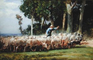 A Shepherdess with a Flock of Sheep