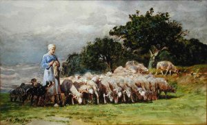 A Shepherd with a Flock of Sheep