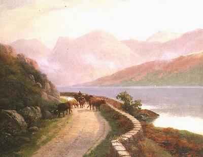 Drover with Cows by Lake Buttermere Evening